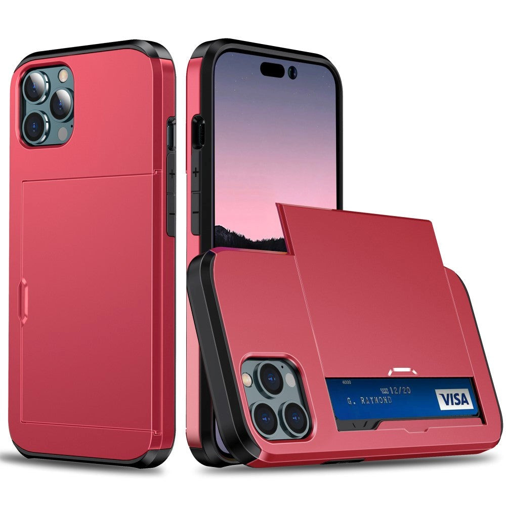 iPhone 15 Pro Max Hybrid Tough Case w. Card Holder - Red