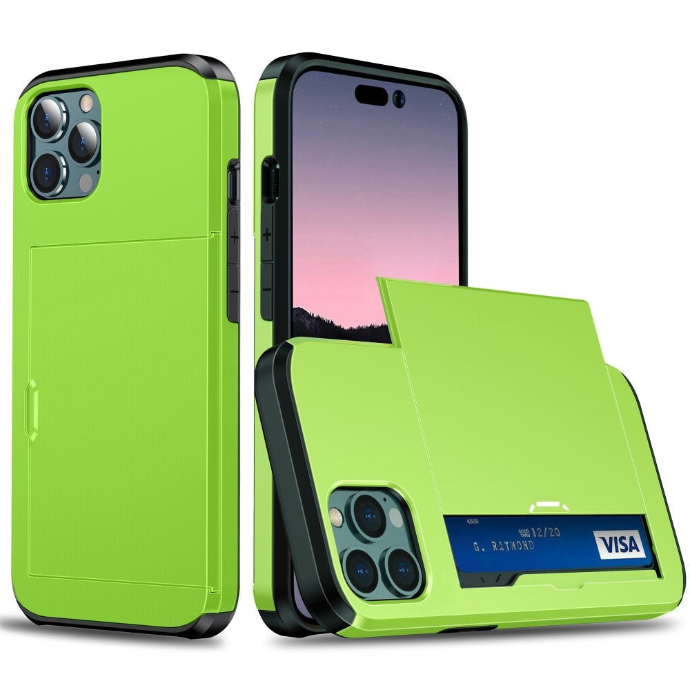 iPhone 15 Pro Max Hybrid Tough Case w. Card Holder - Green