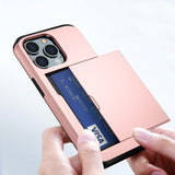 iPhone 15 Pro Max Hybrid Tough Case w. Card Holder - Rose Gold