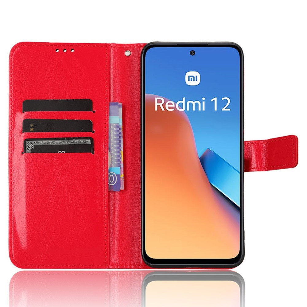 EIDERWOOD Xiaomi Redmi 12 (4G) / 12 (5G) / Poco M6 Pro (5G) Leather Flip Case w. Stand & Wallet - Red