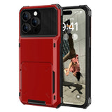 iPhone 15 Hybrid Plastic Tough Case with Card Holder - Red