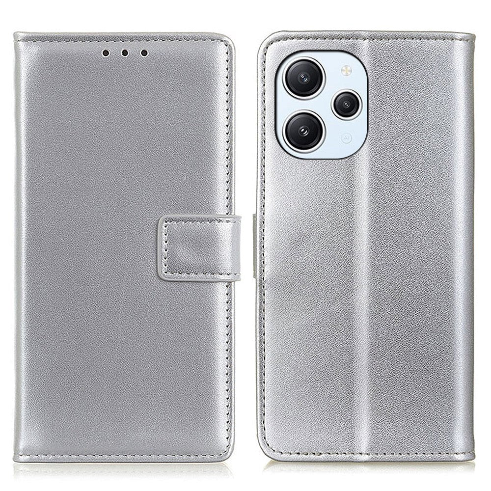 Xiaomi Redmi 12 (4G) / 12 (5G) / Poco M6 Pro (5G) Leather Wallet Case & Kickstand - Silver