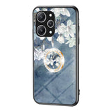 Xiaomi Redmi 12 (4G) Plastic Case w. Glass Back & Finger Ring - Flower Print - Blue