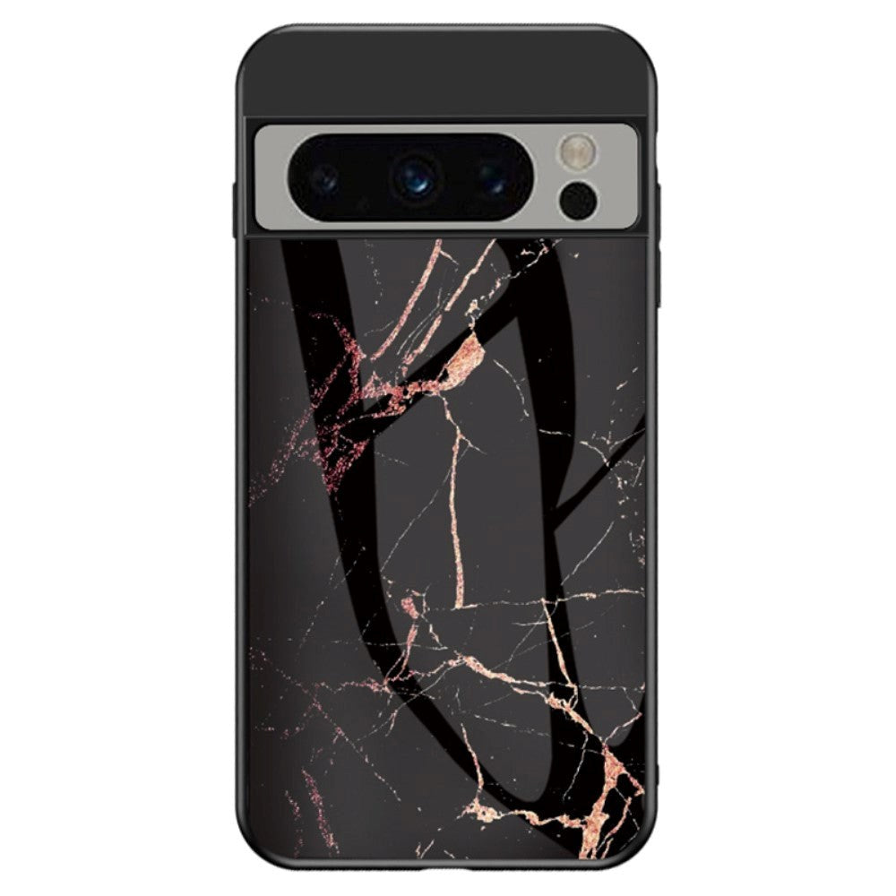 Google Pixel 8 Pro Plastic Case w. Glass Back - Black & Gold Marble