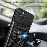 iPhone 15 Plus Tough Case w. Magnetic Kickstand & Cam Slider - Black