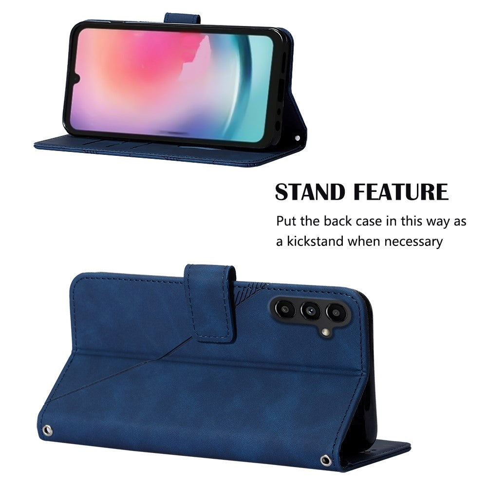 Samsung Galaxy S23 FE Leather Flip Cover with Wallet and Shoulder Strap - Dark Blue