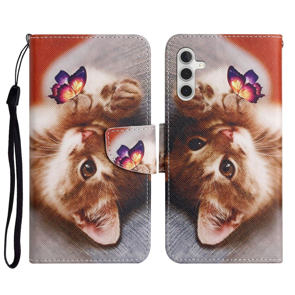 Samsung Galaxy S23 FE Artificial Leather Flip Case with Strap & Wallet - Cat and Butterfly