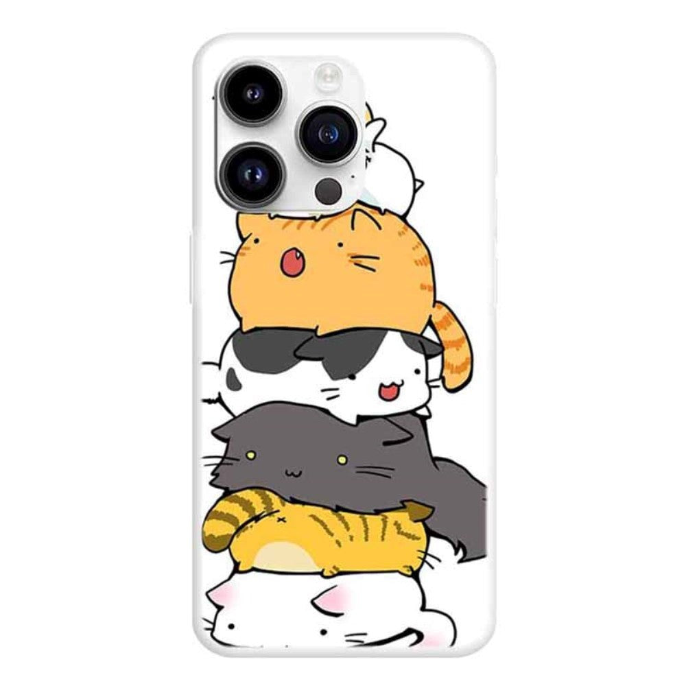 iPhone 15 Pro Flexible Plastic Case with Print - Stacked Cat