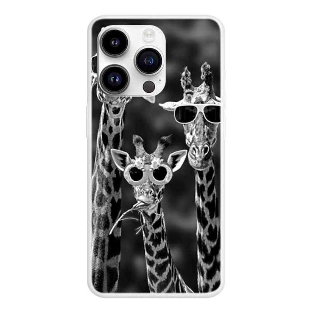 iPhone 15 Pro Flexible Plastic Case with Print - Giraffes with sunglasses