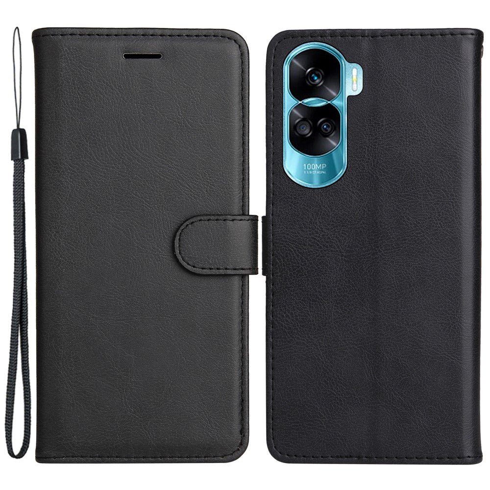 Honor 90 Lite Leather Case with Wallet and Strap - Black