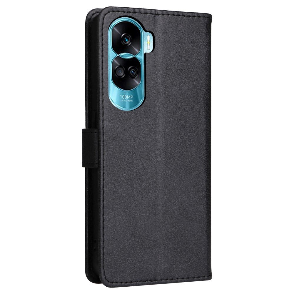 Honor 90 Lite Leather Case with Wallet and Strap - Black