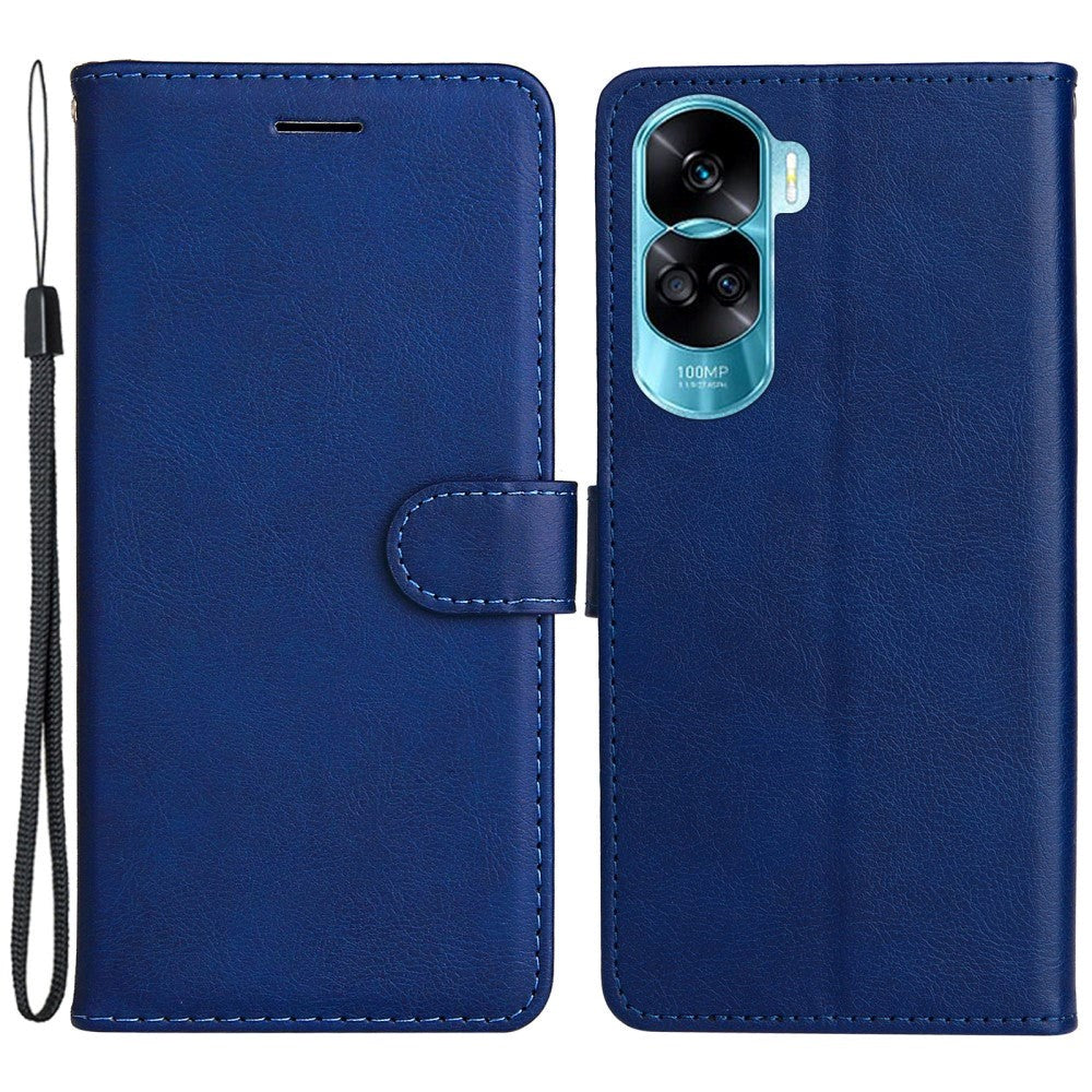 Honor 90 Lite Leather Case with Wallet and Strap - Blue