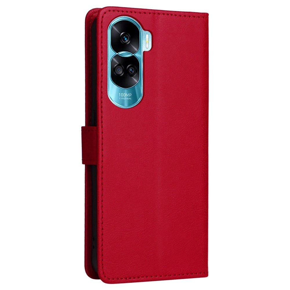 Honor 90 Lite Leather Case with Wallet and Strap - Red