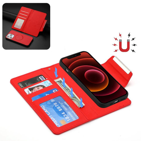 iPhone 15 Pro 2-i-1 PU Leather Flip Case w. Wallet & Magnetic Lock - Red