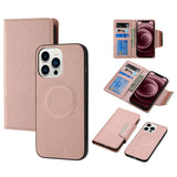 iPhone 15 Pro Max 2-i-1 PU Leather Flip Case w. Wallet & Magnetic Lock - Rose Gold