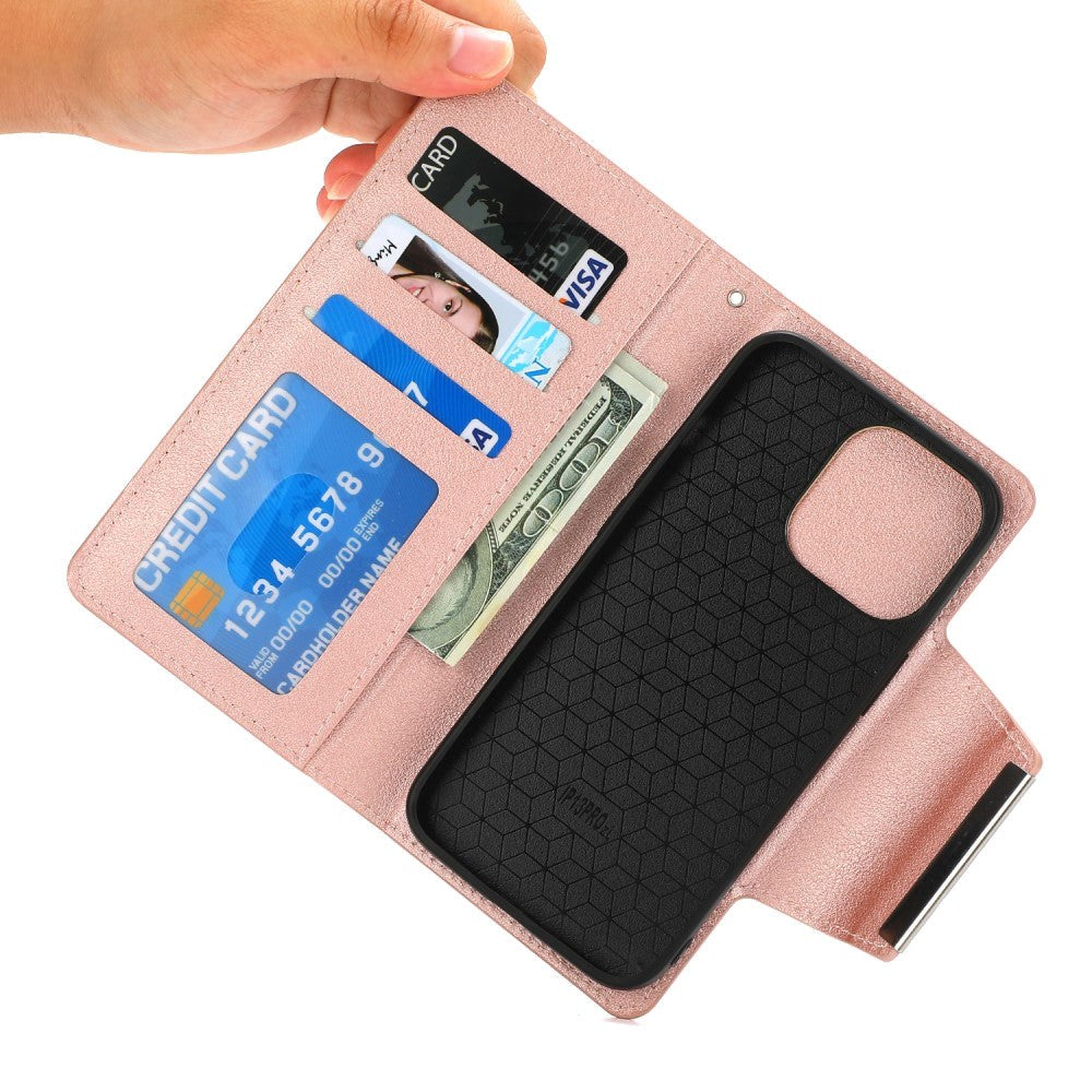 iPhone 15 Pro Max 2-i-1 PU Leather Flip Case w. Wallet & Magnetic Lock - Rose Gold