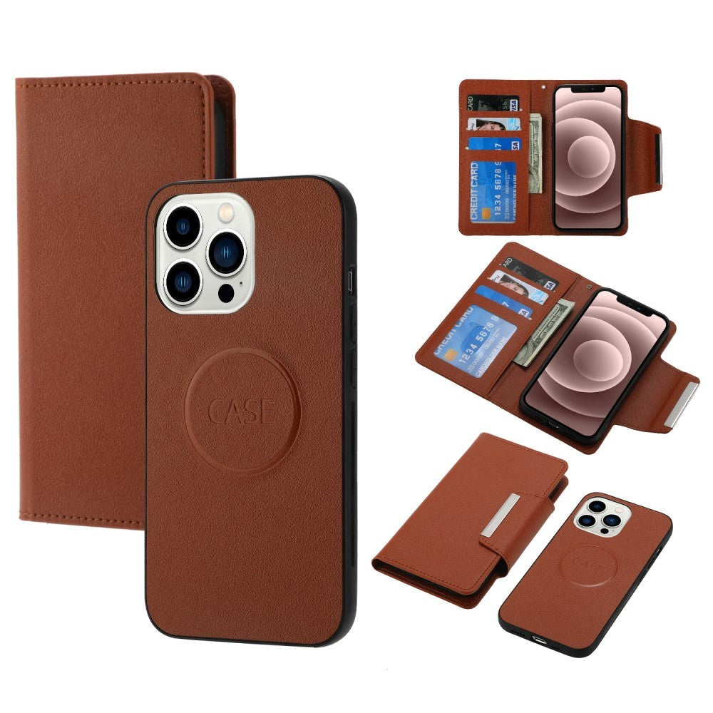 iPhone 15 Pro Max 2-i-1 PU Leather Flip Case w. Wallet & Magnetic Lock - Brown