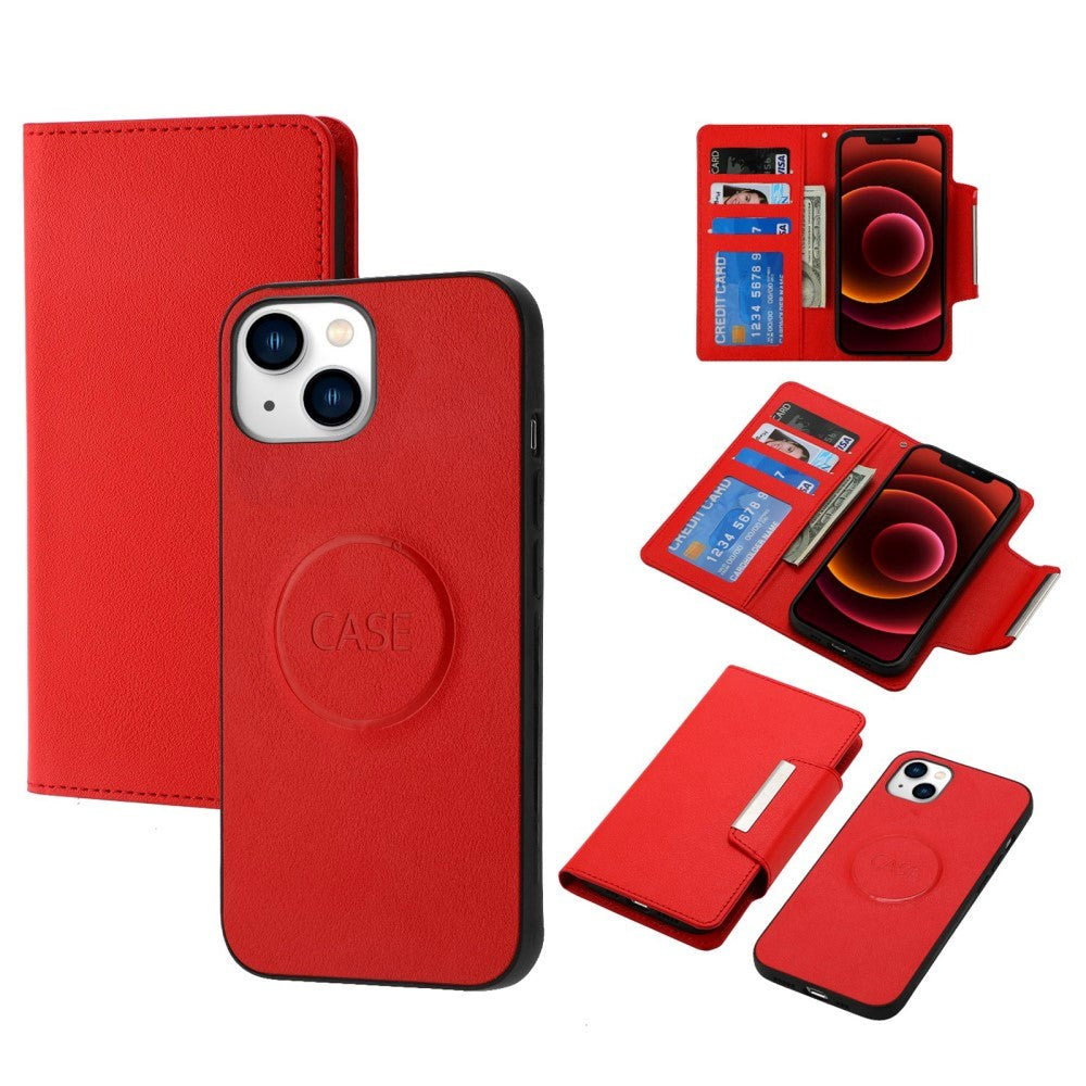 iPhone 15 2-i-1 PU Leather Flip Case w. Wallet & Magnetic Lock - Red