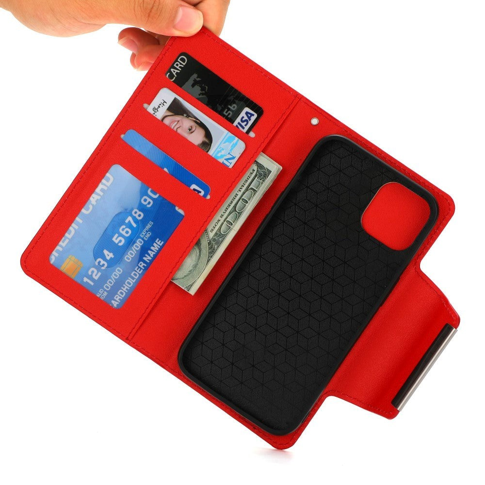 iPhone 15 2-i-1 PU Leather Flip Case w. Wallet & Magnetic Lock - Red