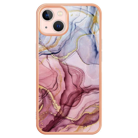 iPhone 15 Plus Hybrid Plastic Case - Rose / Purple Marble