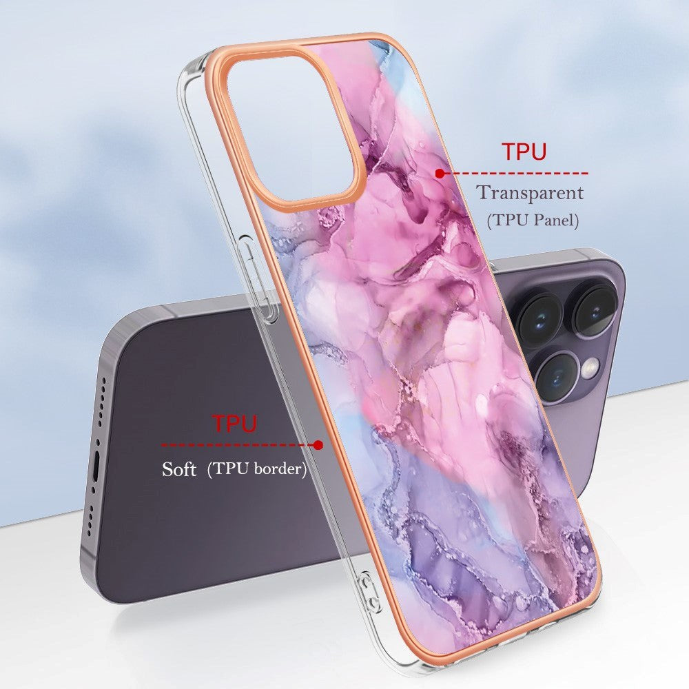 iPhone 15 Pro Max Hybrid Plastic Case - Purple / Pink Marble