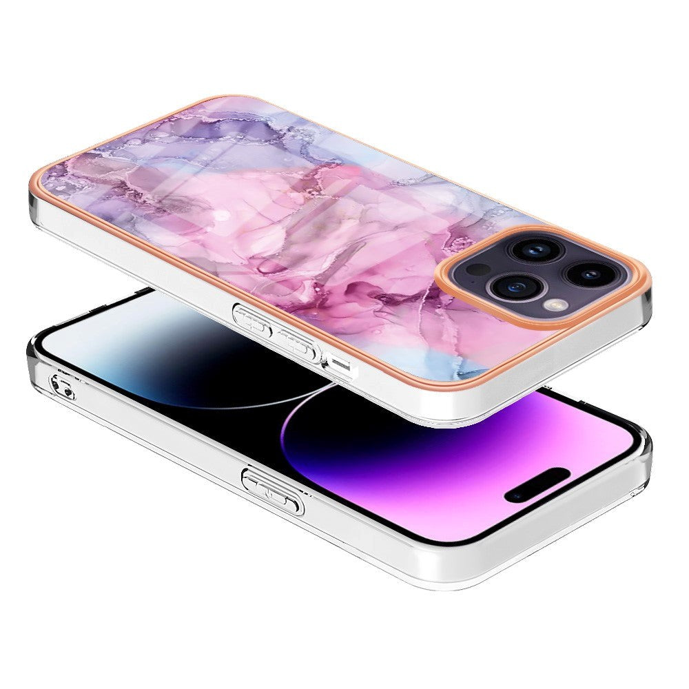 iPhone 15 Pro Max Hybrid Plastic Case - Purple / Pink Marble