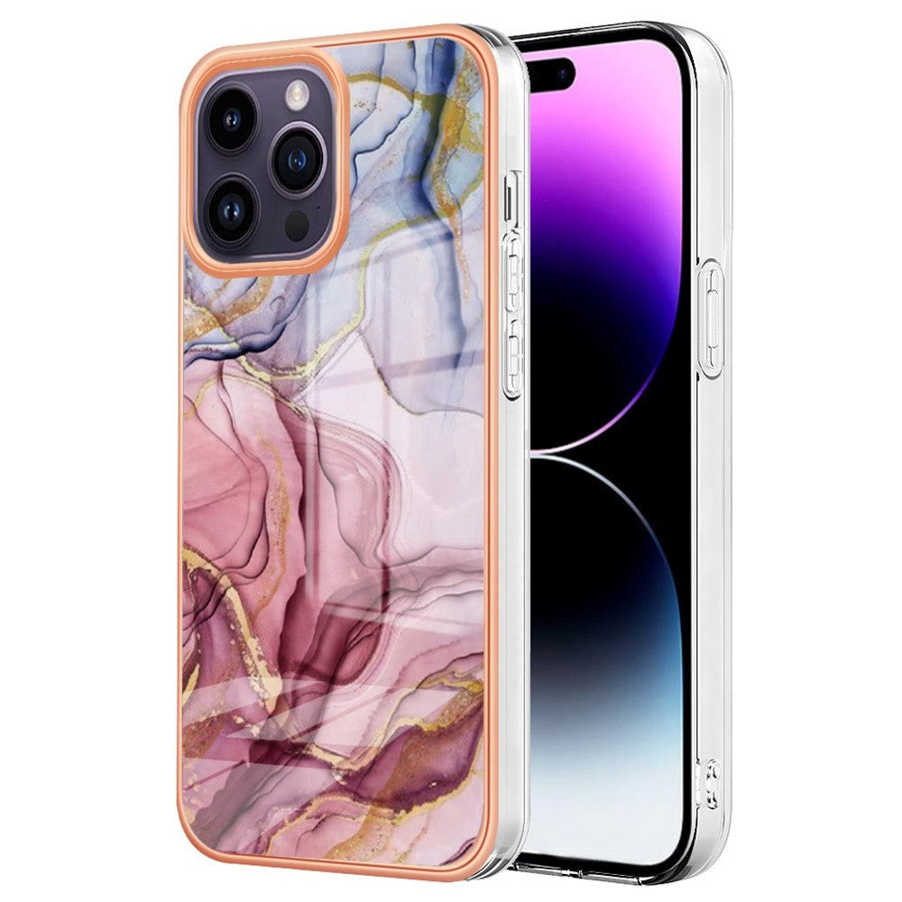 iPhone 15 Pro Max Hybrid Plastic Case - Rose / Purple Marble