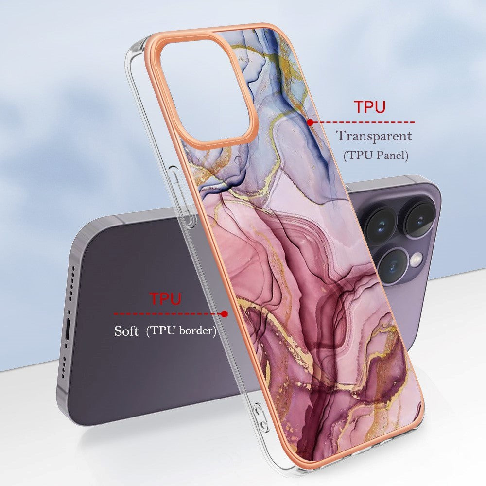 iPhone 15 Pro Max Hybrid Plastic Case - Rose / Purple Marble