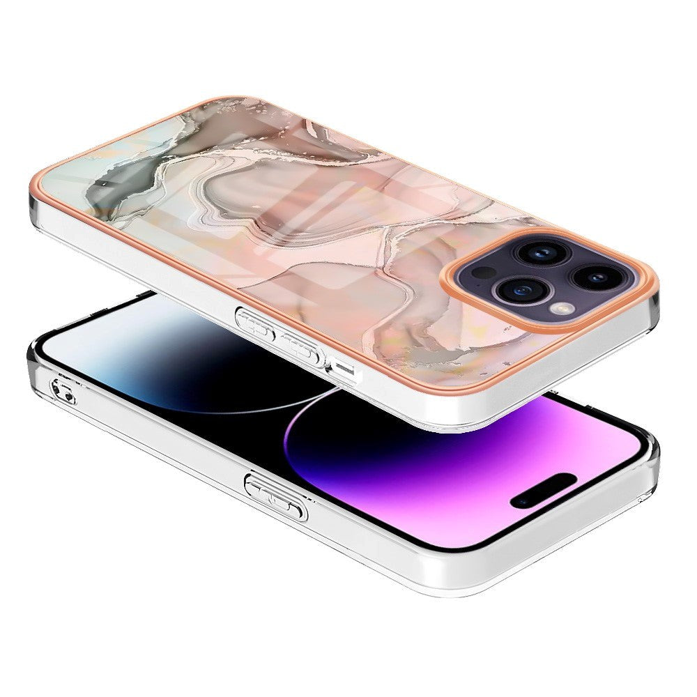 iPhone 15 Pro Max Hybrid Plastic Case - Pink Marble