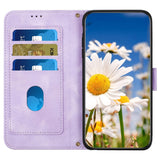 iPhone 15 Pro Leather Flip Case with Wallet and Strap - Purple with Flowers and Butterfly