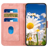 iPhone 15 Pro Leather Flip Case with Wallet and Strap - Pink with Flowers