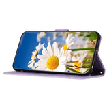 iPhone 15 Leather Flip Case with Wallet and Strap - Purple with Flowers