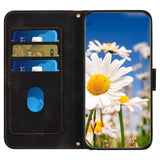 iPhone 15 Leather Flip Case with Wallet and Strap - Black with Flowers