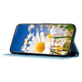 iPhone 15 Plus Leather Flip Case with Wallet and Strap - Blue with Flowers