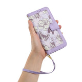 iPhone 15 Pro Max Leather Flip Case with Wallet and Strap - Purple with Flowers