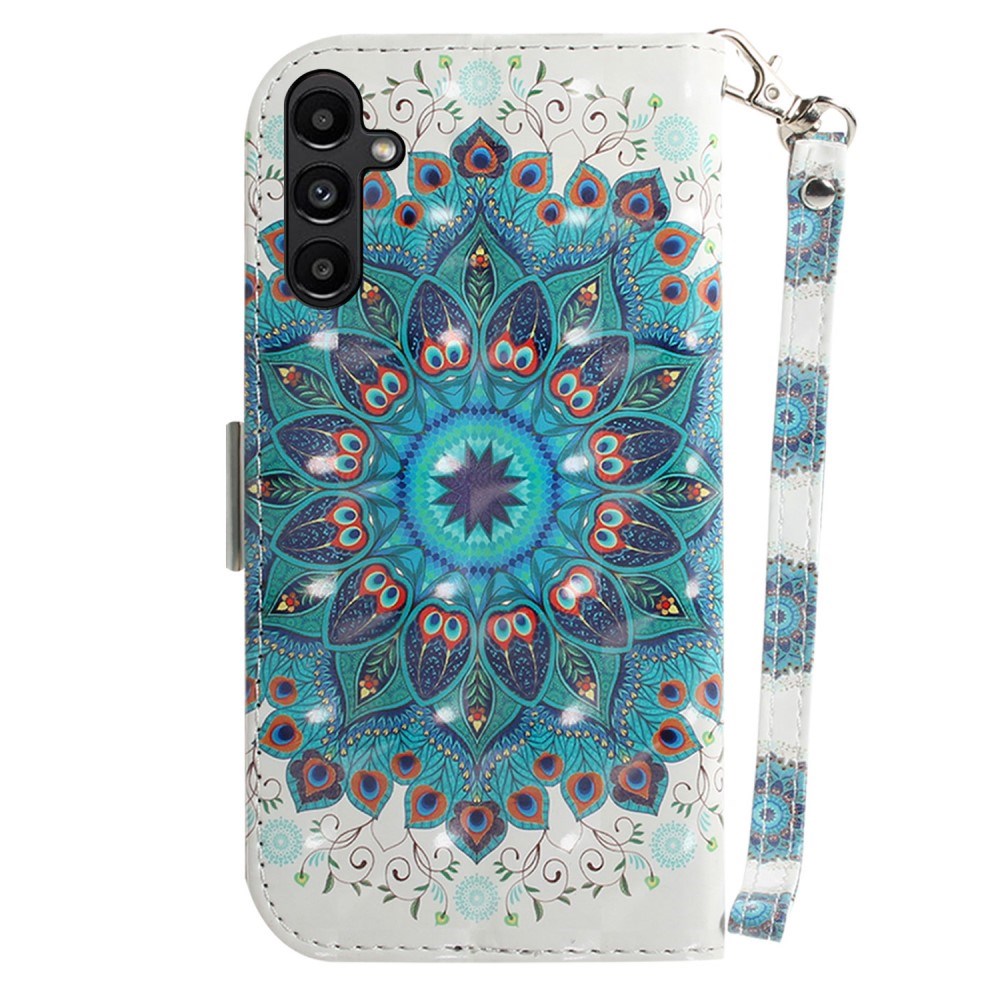 Samsung Galaxy A25 (5G) Artificial Leather Case w. Print & Strap - Peacock Wreath