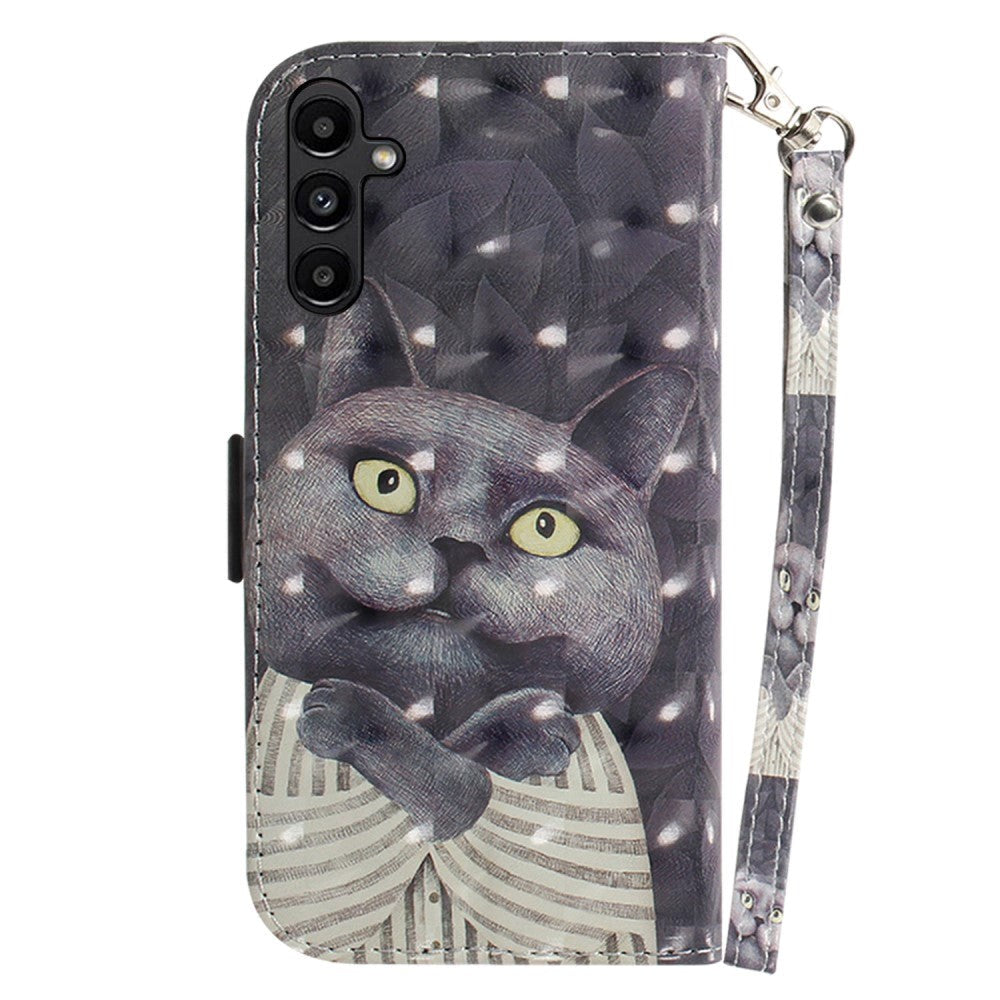 Samsung Galaxy A25 (5G) Artificial Leather Case w. Print & Strap - Happy Cat