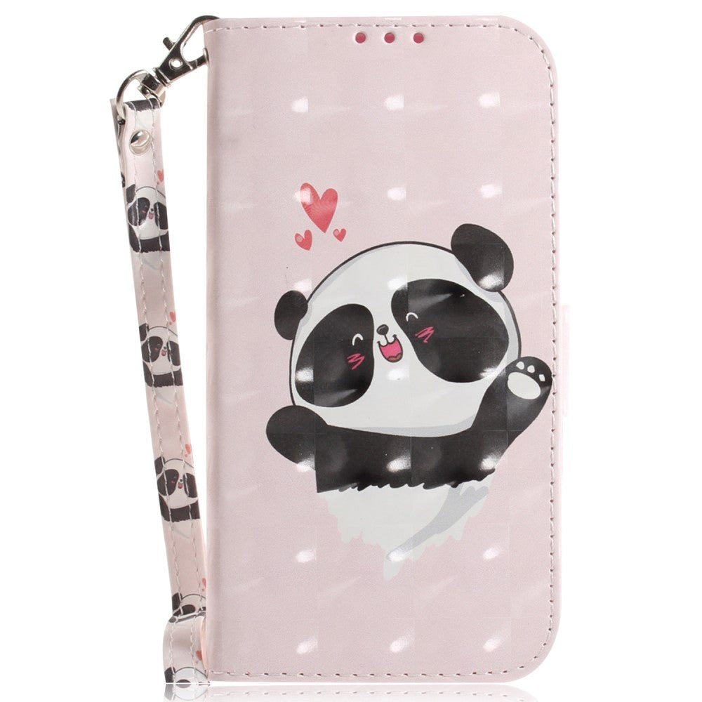 Samsung Galaxy A25 (5G) Artificial Leather Case w. Print & Strap - Happy Panda