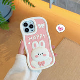 EIDERWOOD iPhone 14 Pro Silicone Case with 3D Rabbit - Pink / White