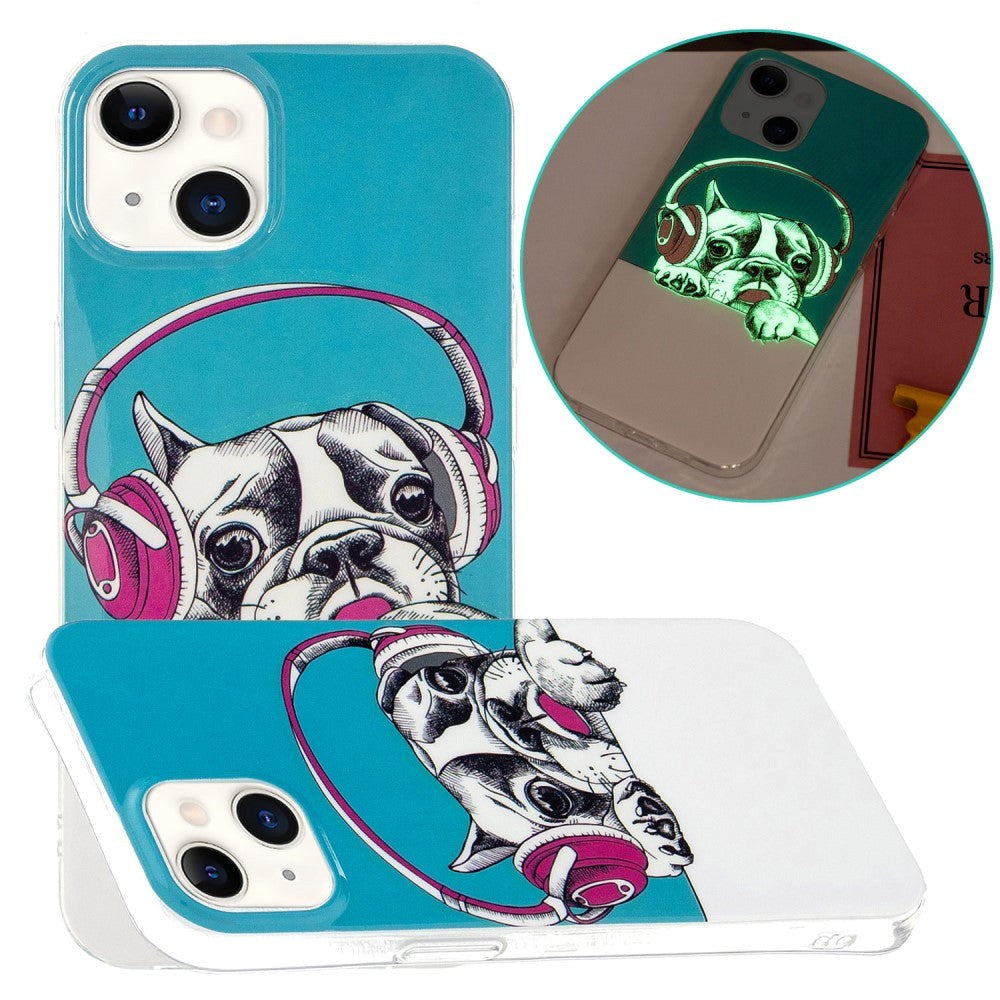 iPhone 15 Luminescent Flexible Case of Plastic w. Print - Dog with Headphones