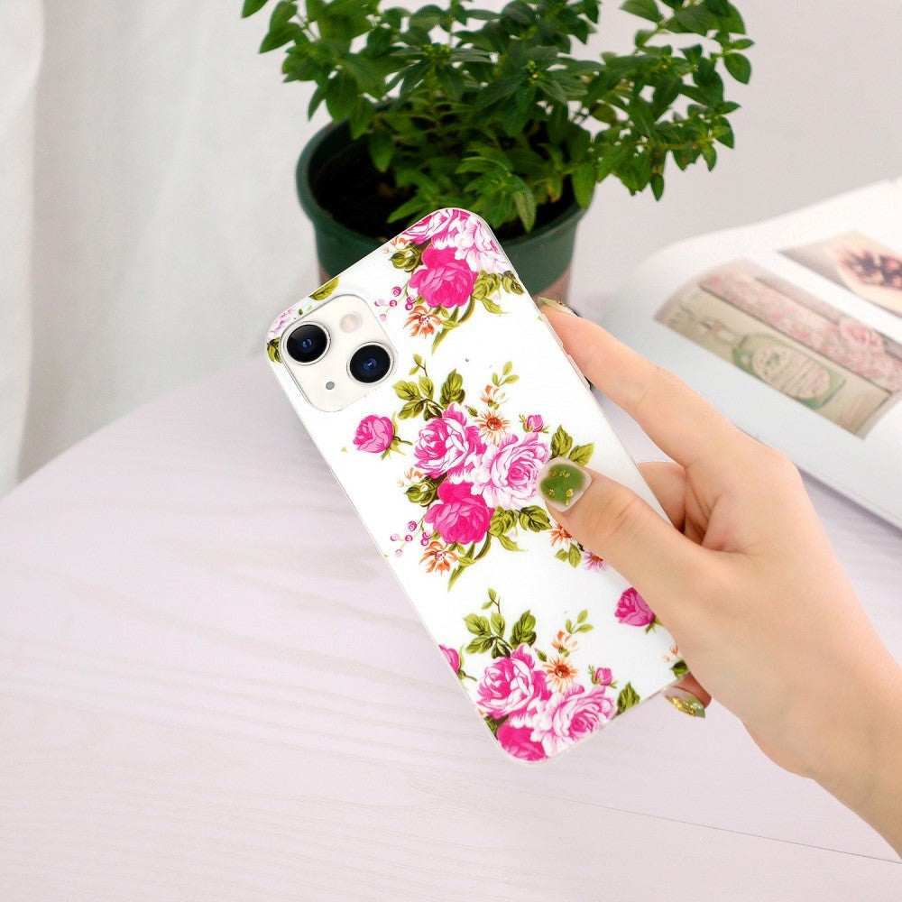 iPhone 15 Luminescent Flexible Case of Plastic w. Print - Roses