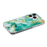 iPhone 15 Pro Flexible Plastic Case - Green and Gold Marble