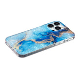 iPhone 15 Pro Flexible Plastic Case - Blue and Gold Marble