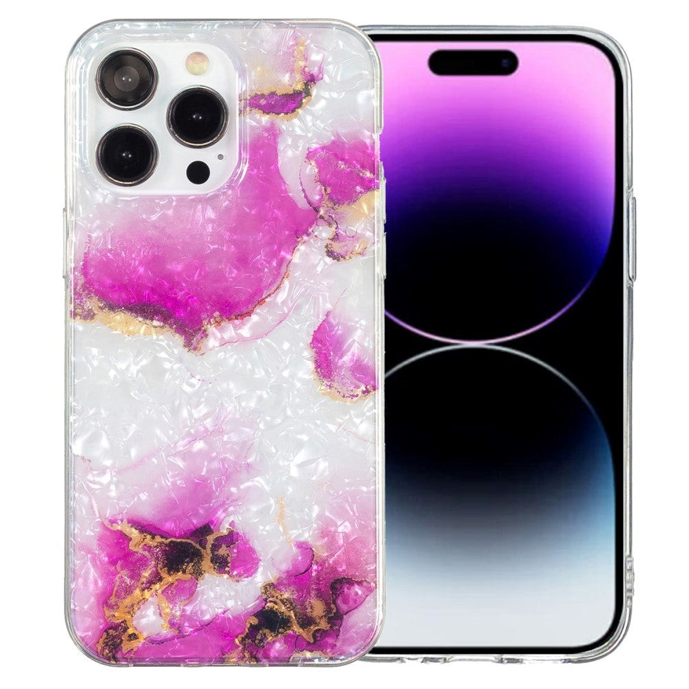 iPhone 15 Pro Flexible Plastic Case - White and Pink Marble