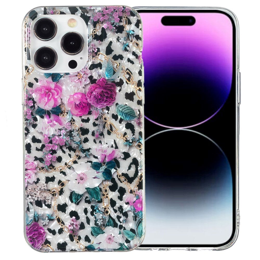 iPhone 15 Pro Flexible Plastic Case - Leopard and Floral Pattern