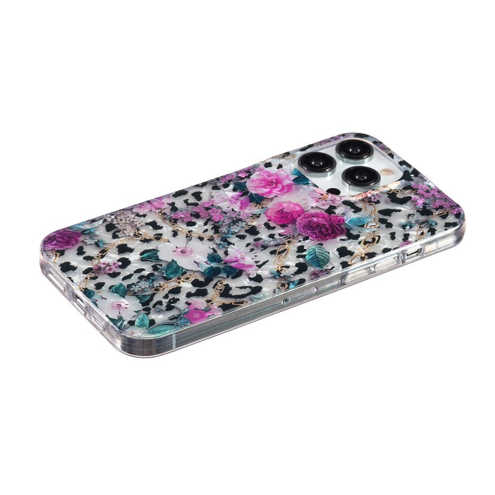 iPhone 15 Pro Flexible Plastic Case - Leopard and Floral Pattern