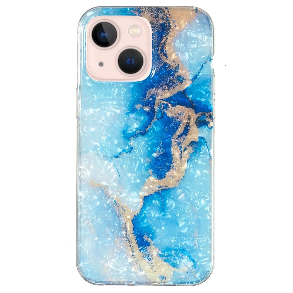 iPhone 15 Flexible Plastic Case - Bue and Gold Marble