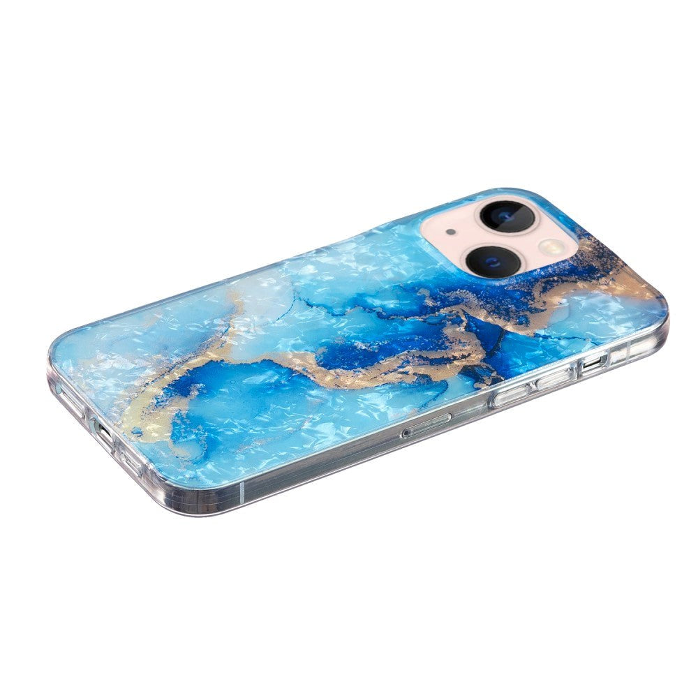 iPhone 15 Flexible Plastic Case - Bue and Gold Marble