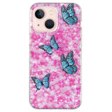 iPhone 15 Flexible Plastic Case - Pink with Flowers and Butterflies