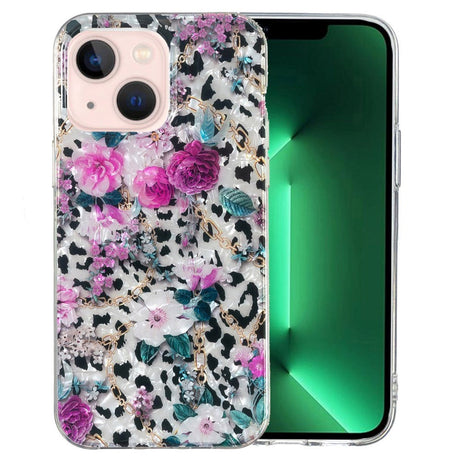 iPhone 15 Flexible Plastic Case - Leopard and Floral Pattern